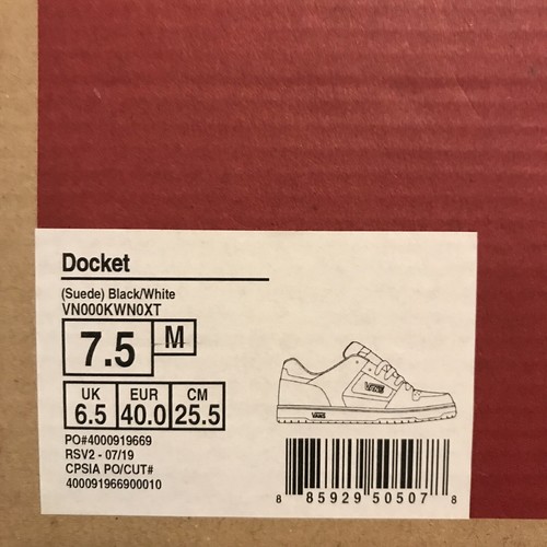 VANS Docket Skate Shoes, Mens US Size 7 