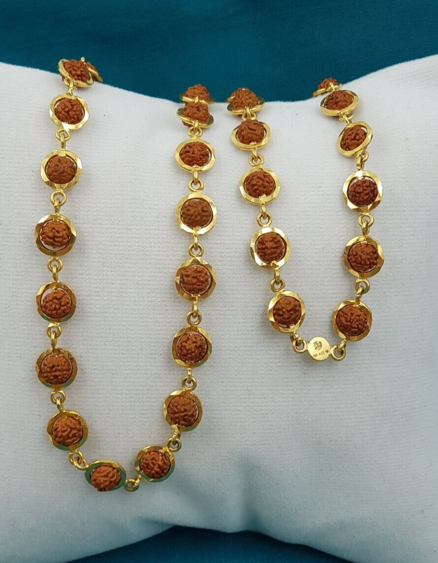 Yoga Mediation Chain Handmade 22K 24in Yellow Gold Rudraksha Bead