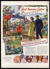1950 Swift's Premium Jamón Salami Carnes Carnaval Feria Familia Arte Vintage Impresión Anuncio