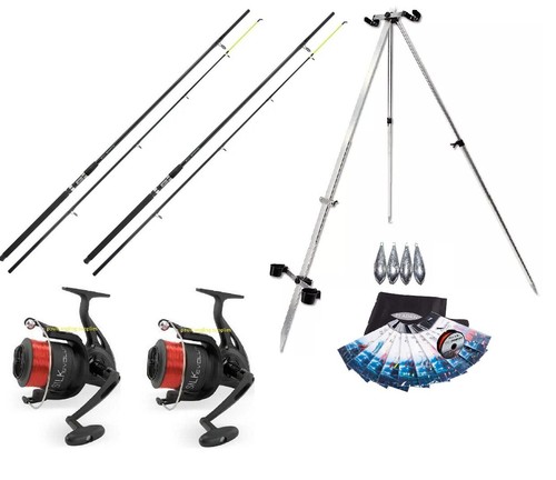 Beach Fishing set Rods Reels Tripod Rigs Weights Wallet Line All Tackle Needed - Picture 2 of 3