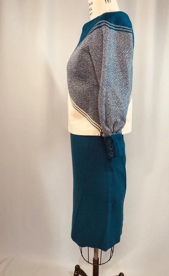 Vintage Skirt Suit Set SIZE XS teal wool PETTI GLEN 50s 60s wiggle pencil - Image 4 of 4