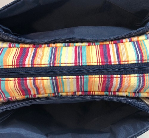 Bed Bath And Works Denim/ Striped Makeup Beauty Cosmetic Case Toiletry Bag - Picture 9 of 10