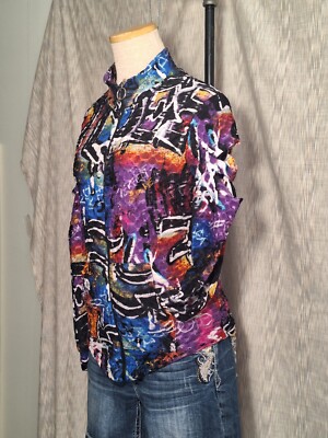 Women's NYC Mock Zip Up top/jacket very colorful Size M RARE