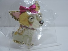 dog handcrafted felt decorative tan and white with embellishments