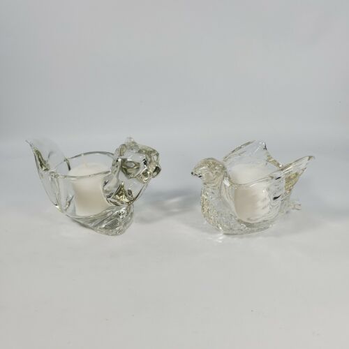 Clear Glass Vintage Avon Bird & Squirrel Candle Holders Votive Tealight Set of 2 - Picture 1 of 12