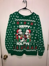 Disney Mickey Minnie Mouse Happy Holidays Snowflake Christmas Sweatshirt LARGE
