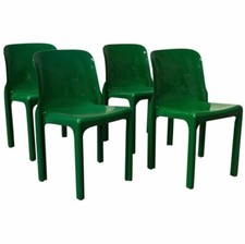 Set 4 sedie Selene vintage di Magistretti (verde), Artemide
