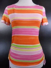 Beautiful Women's Small Ralph Lauren Chaps Multi-Color Stripes SS Blouse w/ Side