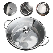 12 Inch Divided Hotpot Pot Stainless Steel Pot with Divider Two-Flavor Soup Pot