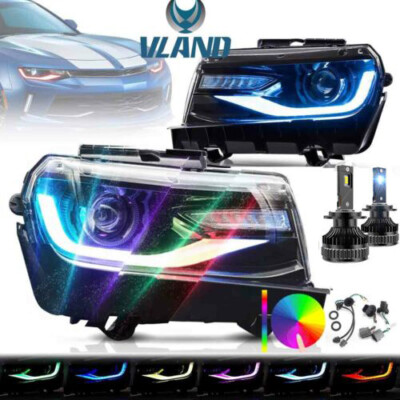 VLAND Headlights w/RGB + LED Bulbs Fit 2014 2015 Camaro LS LT SS ZL1 Z/28 Pair