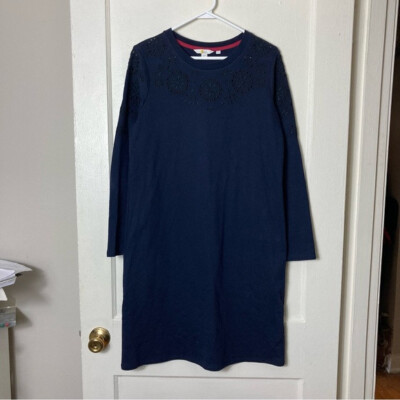 Boden navy blue eyelet lace sweatshirt dress womens 8 Long classic long  sleeve | eBay