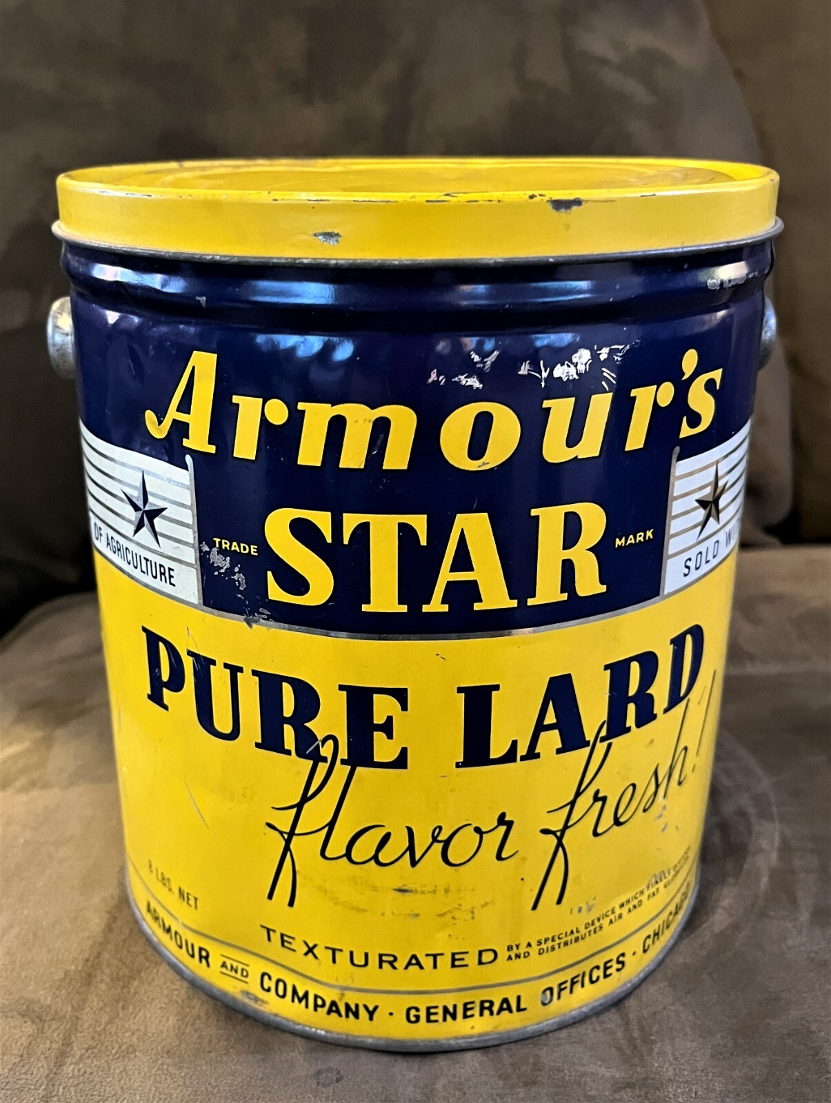 Armour's Star Pure Lard. Flavor Fresh. Texturated! Large 8 Lb Tin