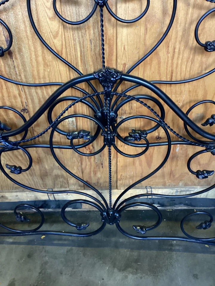 Black wrought iron head board and footboard for full size bed. 62” x 60.5” - Image 2 of 4