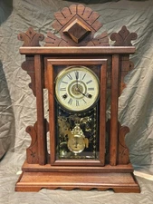Restored Antique New Haven Gingerbread Mantel Shelf Clock 1890 Original Movement