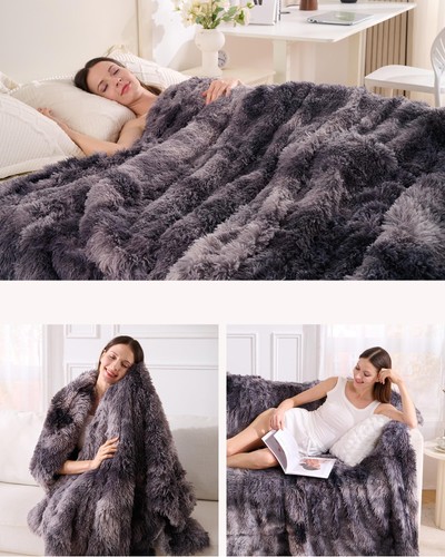 UINIU Super Soft Fluffy Faux Fur Sherpa Fleece Blankets Queen Size for Bed, Bedr - Bild 5 von 7