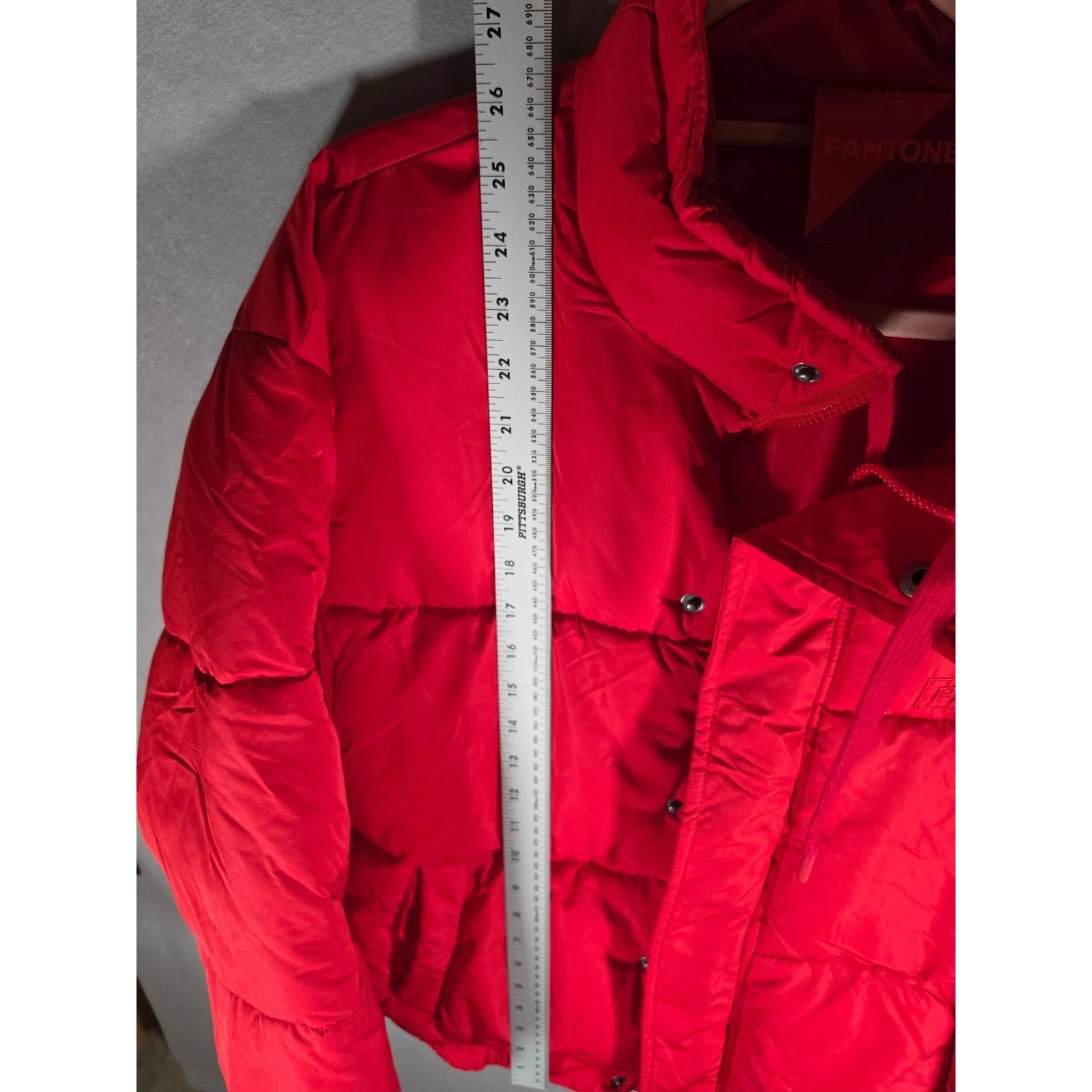 Forever 21 Pantone Red Puffer Jacket Mens Quilted Zip Up Coat Large image 4