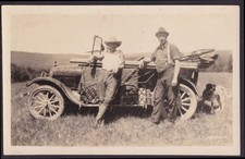 C 1917 Chevrolet Touring Car Vernacular Photo 2 Men Monogram Container A Dog