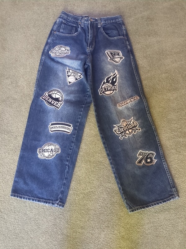  FNF Function n Future Jeans Mens 30 x 32  Vintage NBA TEAM PATCHES NEVER WORN