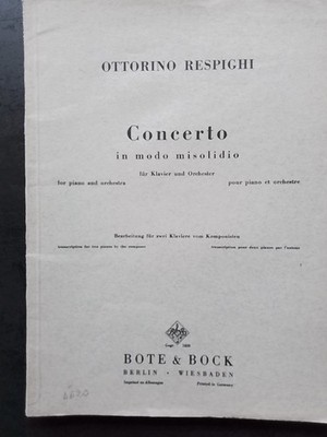ALTE KLAVIERPARTITUR - RESPIGHI - KONZERT IN MISOLIDIO WEISE - SELTEN