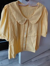 Damen Bluse Basic gelb S Baumwolle Kurzarm Kr...