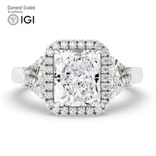 Radiant Solitaire Labgrown Diamond Trilogy Ring Platinum 4.25 Ct