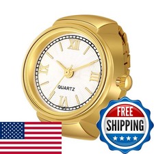 JewelryWe Finger Watch Stretchy Band Elastic Round Simple Dial Quartz Ring Watch