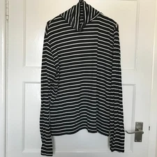 Peacocks Black White Stripe Top Size 12 Roll Neck Long Sleeve T Shirt