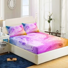 Tie Dye Fitted Sheet Twin Size,Teen Girl Bed Sheet Set Colorful Marble Beddin...