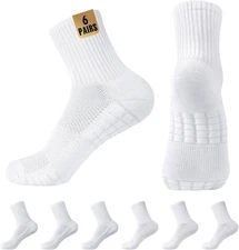 MUQU Mens White Quarter Athletic Socks - Cushioned 3-6, 6pc-3plaid+3stripe 