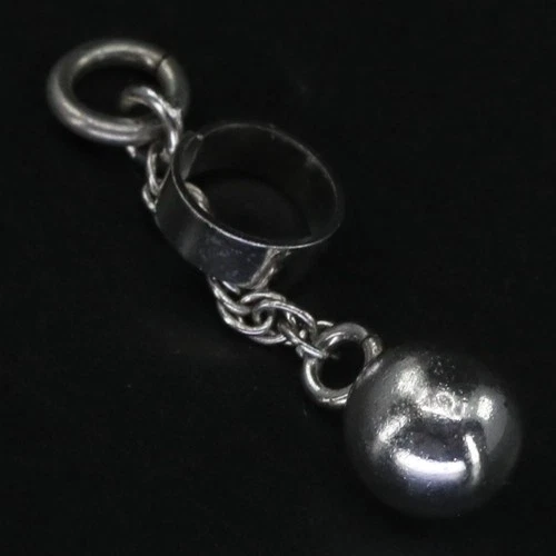 VTG Sterling Silver - Ball Orb Ring Chain Drop Bracelet Charm - 1g