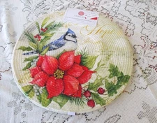 Laural Home 4 Holiday Bird Placemats Round Braided 15" India