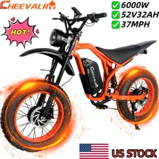 6000W Electric Dirt Bike 20" Fat E-Bike 52V 32Ah All Terrain E-Motorcycle 37 MPH
