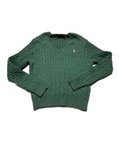 Polo Ralph Lauren Women's V-Neck Cable Knit Sweater XL Green Cotton Pony Logo