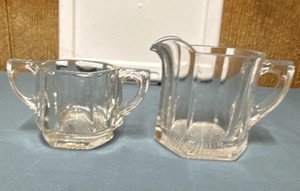Clear Pressed Glass Creamer & Sugar Bowl Set w/ Handles, 2-Piece