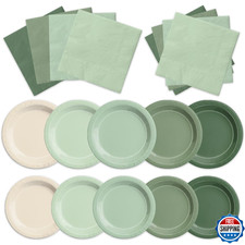 CMUSKO Sage Green Baby Shower Decorations - 150pcs Gradient Plates Napkins Kit