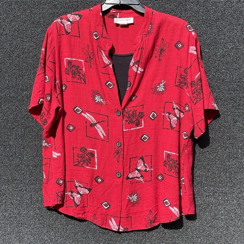 Vintage Catherine Bishop 3X Top Made In USA Butterfly Dragon Fly