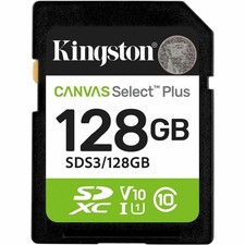 Kingston Canvas Select Plus 128 GB Class 10/UHS-I U1 V10 SDXC sds3-128gb