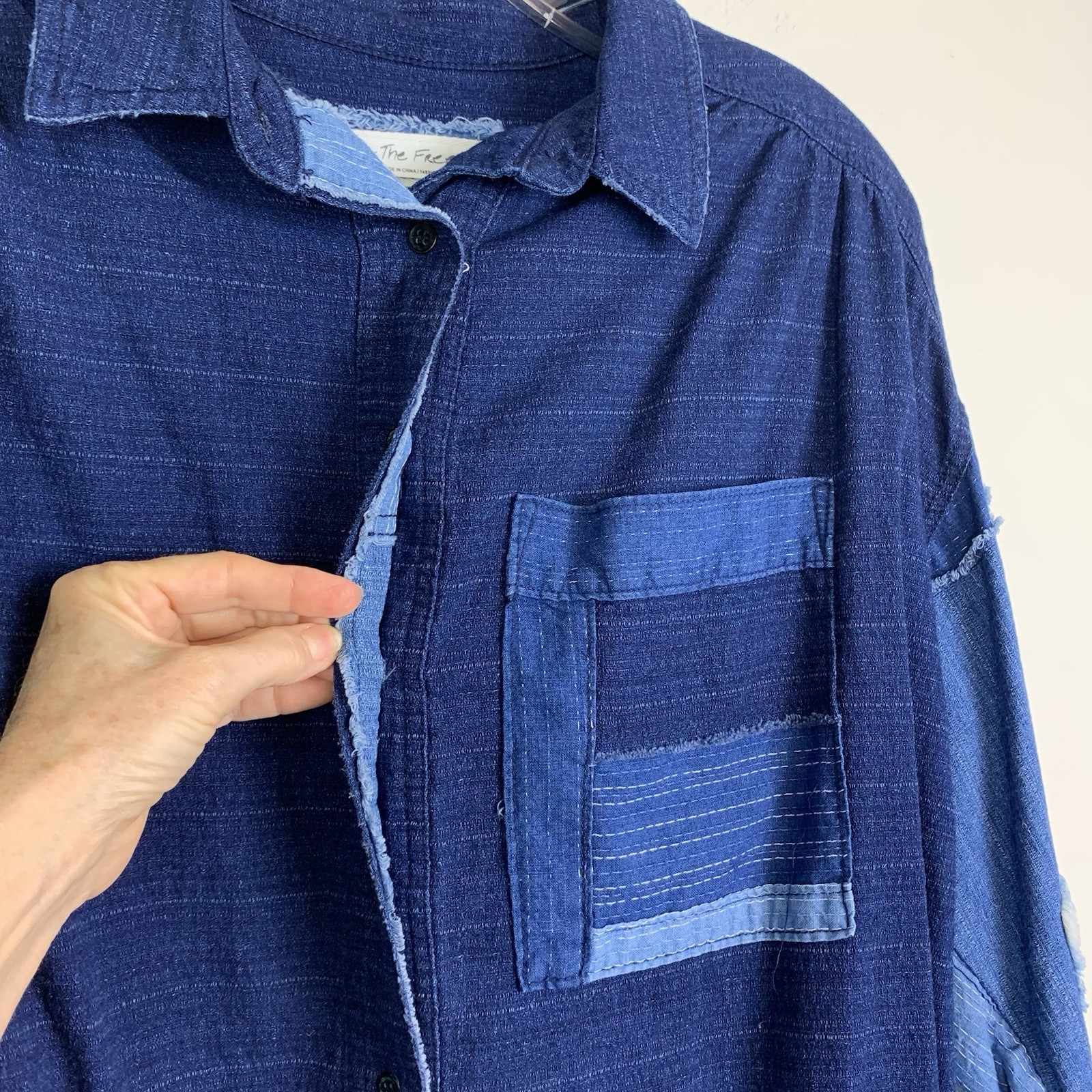 Free People Indigo Sky Patchwork Button Front Den… - image 8