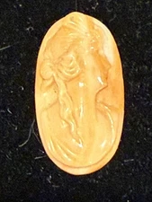 GORGEOUS GENUINE HAND CARVED CORAL CAMEO OF GODDESS WITH BUTTERFLY ON HER HEAD