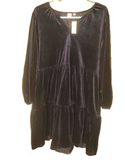 Gap Dress Womens Size XL Blue Velvet Long Sleeve Tiered Swing Short Lined