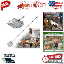 10" Heavy Duty Chicken Poop Scooper - 24"-68" Adjustable Stainless Steel Handle