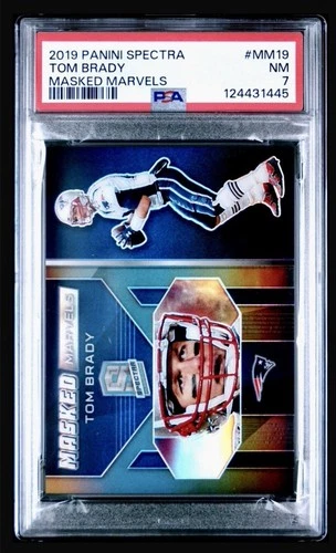 2019 panini spectra #MM19 tom brady; masked marvels /99 prizm PSA 7