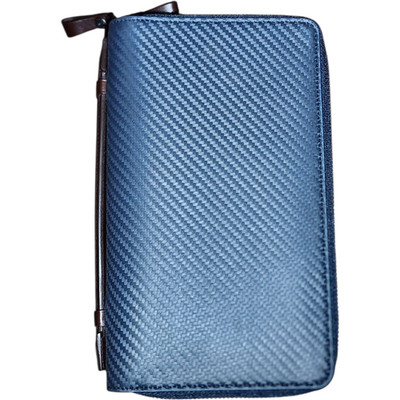 Authentic Dunhill Navy Blue Chassis Leather Double-Zip Organizer