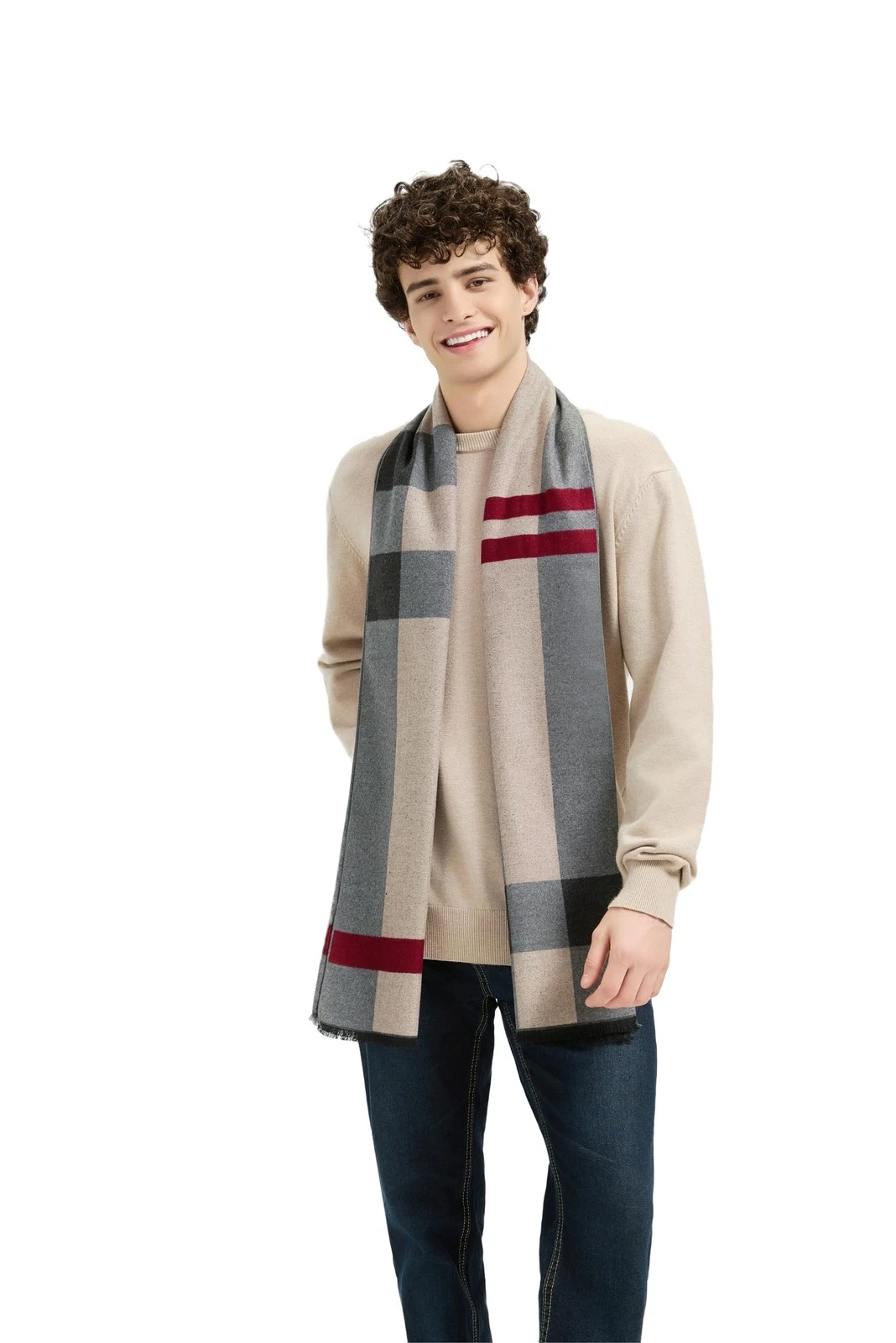 Winter Scarf For Men Ultra-Soft Warm Long Cashmere Feel Scarves khaki