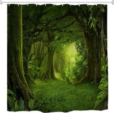 Forest Shower Curtain, Jungle Rain Forest Trees Bath Curtains for Bathroom, Wate