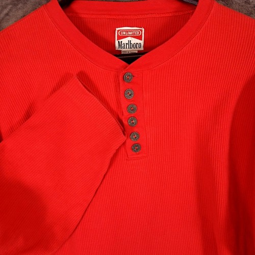 Marlboro, Vintage Marlboro Shirt Mens 2XL Red Henley Thermal Waffle Knit Long Sleeve 90s