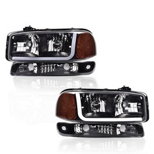 LED DRL Headlights 99-07 GMC Sierra 1500 Black Housing Clear Lens W Signal Lamps
