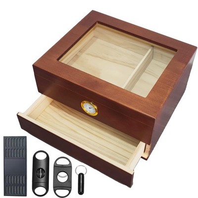 Cigar Humidor with and Humidifier, Glass Top Desktop Humidor with Digital Hyg...