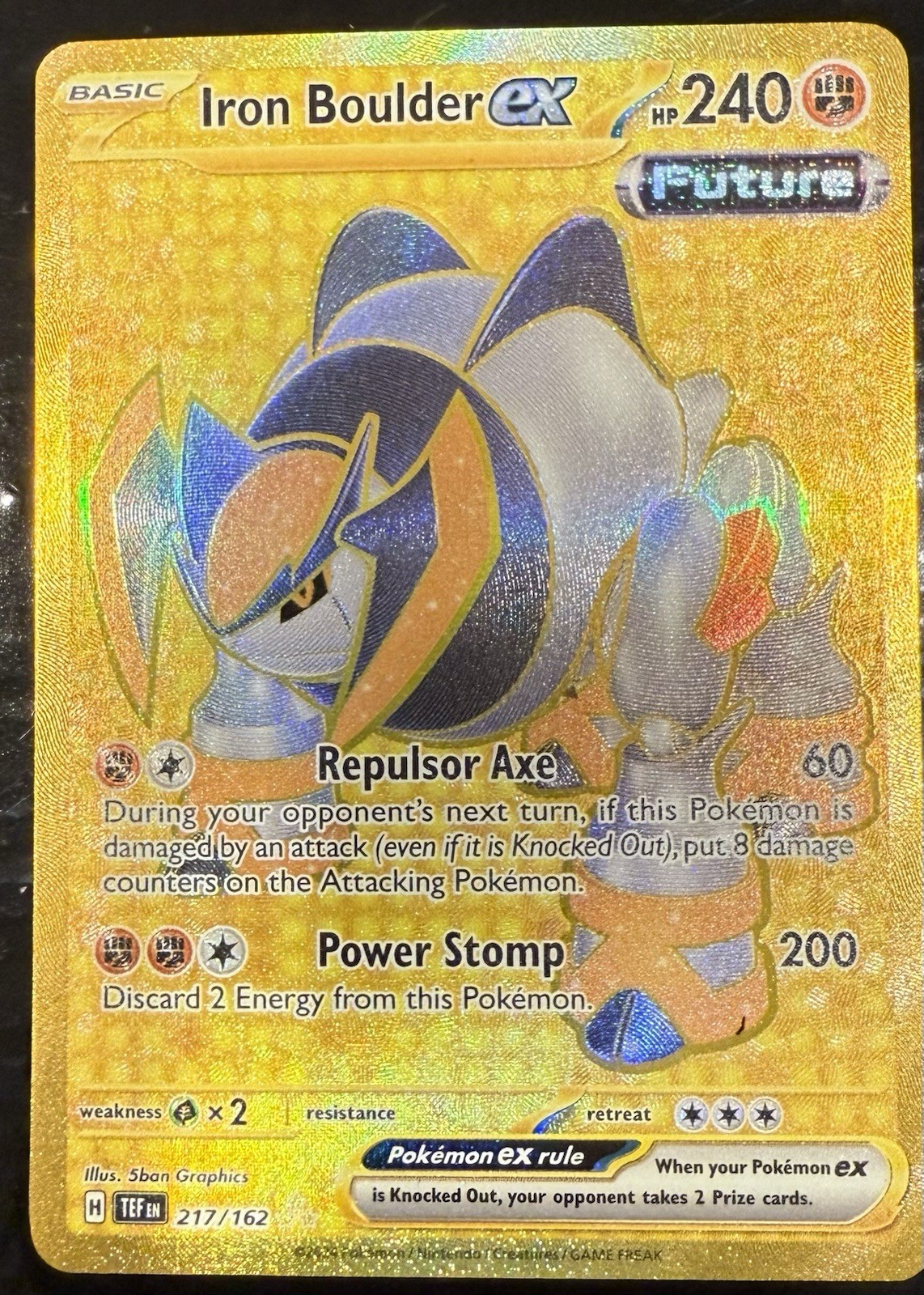 Iron Boulder ex (217/162) Temporal Forces Gold Secret Rare Pokemon Card NM