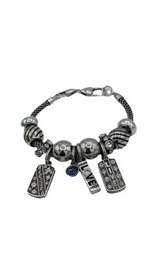Brighton Charm Bracelet Live Love Always Blessed Silver Crystal Beads